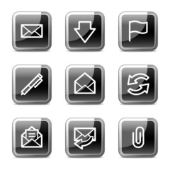 E-mail web icons, black square glossy buttons series