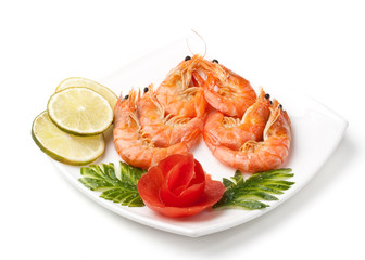 The boiled tiger shrimps