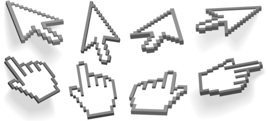 Cursor arrow and hand  pixel 3D cursors 8 angle variations