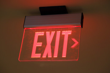 Lighted  exit sign on resort hotel restaurant
