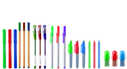 Row of pens and crayons