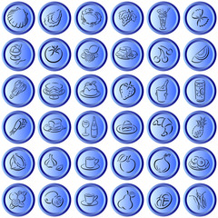 blue buttons with food symbols