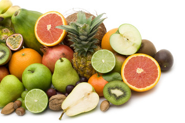 fresh fruits on white background