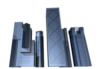 Obraz premium 3D render of modern skyscrapers