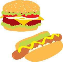 isolated hamburger and hot-dog