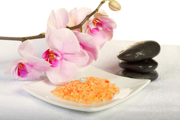 Spa stones with orchid and bath salt
