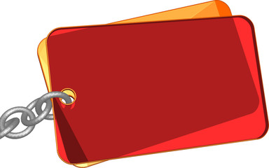 Rote und orangene Plexiglaskplaketten an Kette