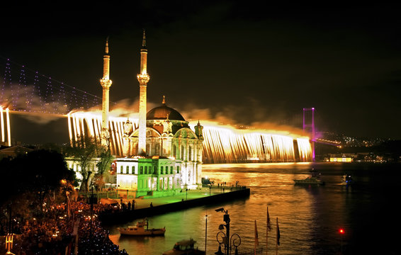 Ortakoy Mosque and Bosphorus Bridge, Istanbul Turkey