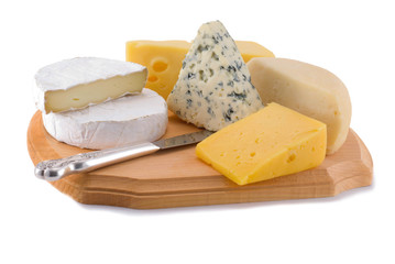 Varieties of cheese isolated on a white background