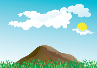 Wiese und Berg - Vector Illustration