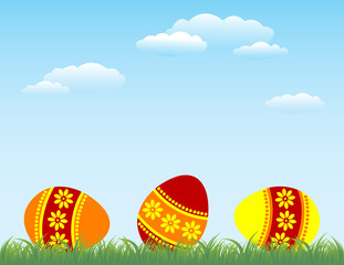Easter eggs on the grass