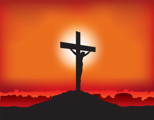 jesus on cross at sunset