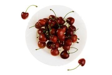 Close up of a cherry. Isolated over white background