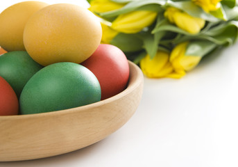 Easter eggs and tulips