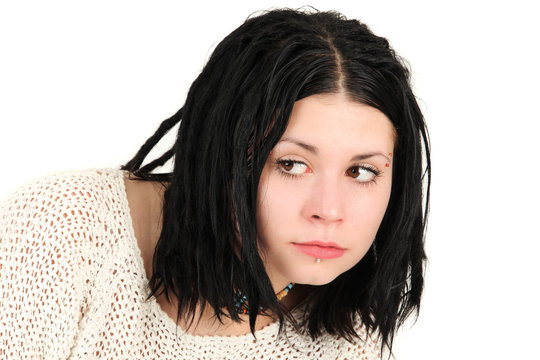Cute teenage girl with braided hair isolated