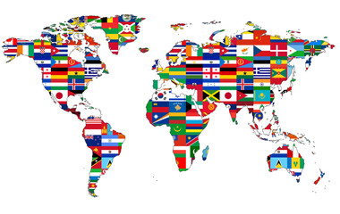Fototapeta premium Carte du Monde avec drapeaux