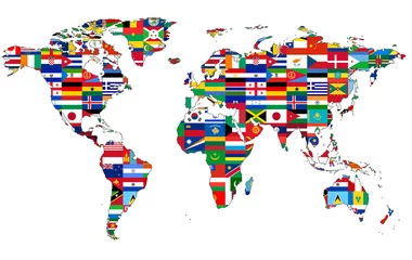 Stoff pro Meter Carte du Monde avec drapeaux © Web Buttons Inc