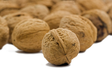 Walnuts on white background