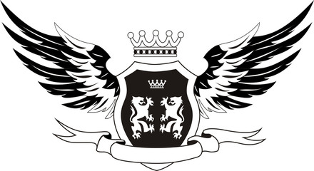 Fototapeta premium Grunge retro shield with wings