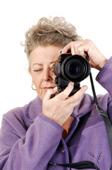 Fototapeta premium Senior lady with camera.