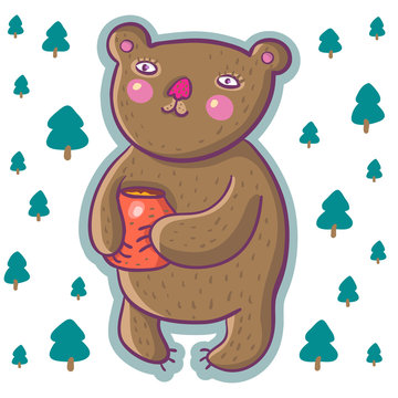 cartoon bear with honey pot in vector