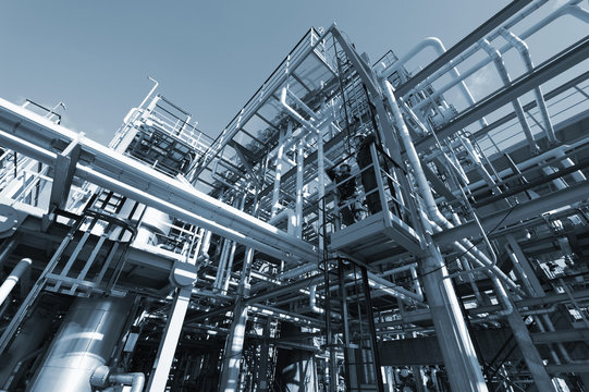 oil and gas refinery in blue toning