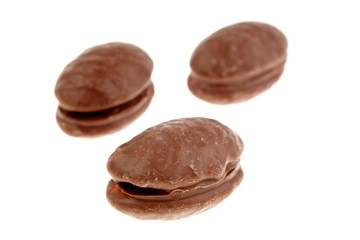 Three chocolate Easter eggs on white