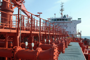 Pipes on the deck of the tanker