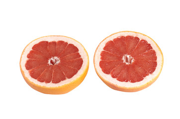 Fototapeta na wymiar Juicy pieces of grapefruit on a white.