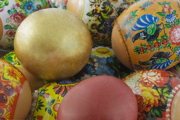 Many decorated different easter eggs background