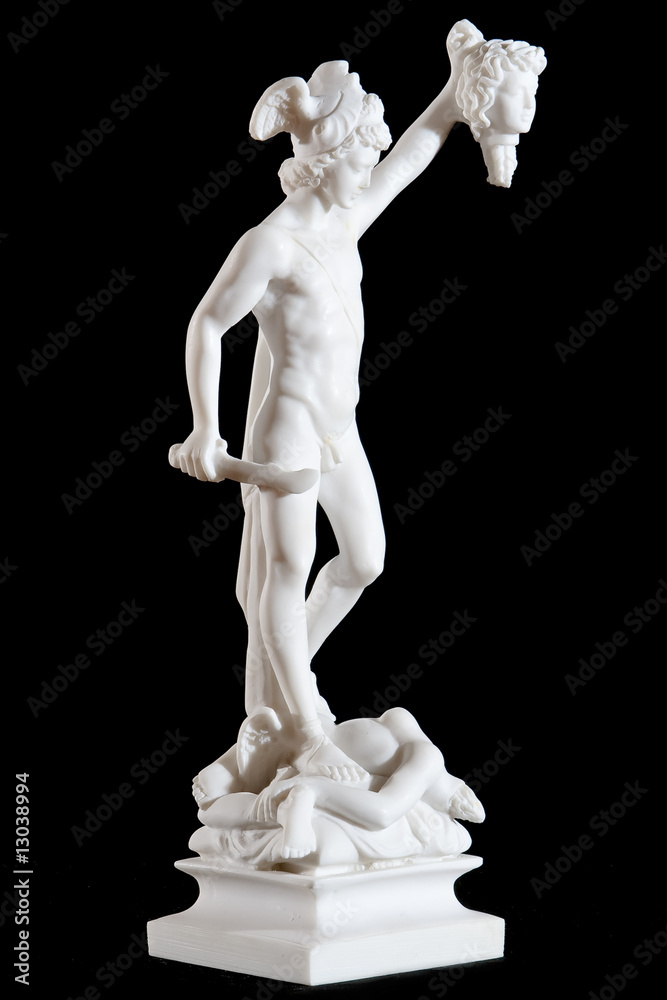 Wall mural white marble statue Perseus with the head of Medusa isolated