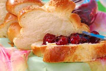 sweet bun with cherry confiture