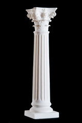 Classical white marble column isolated on black background