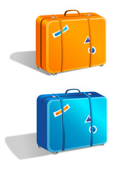 Suitcase with baggage stickers