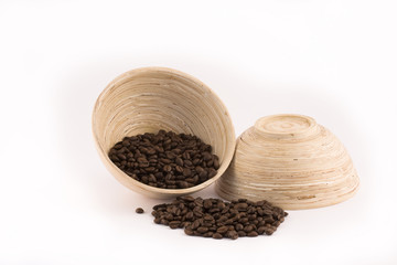 Two woden bowl with cofe pod