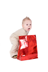 happy kid with his present