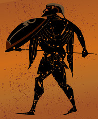 Greece mural painting,  Greek Soldier. Editable vector image