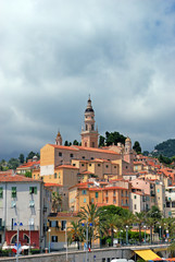 Fototapeta na wymiar Old town and Saint-Michel church in Menton. French Azure coast
