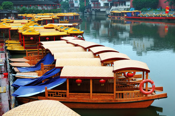 Fototapeta na wymiar Line of boats at Qinhuai river