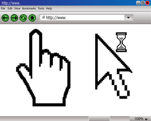 hand cursor with web page illustrated