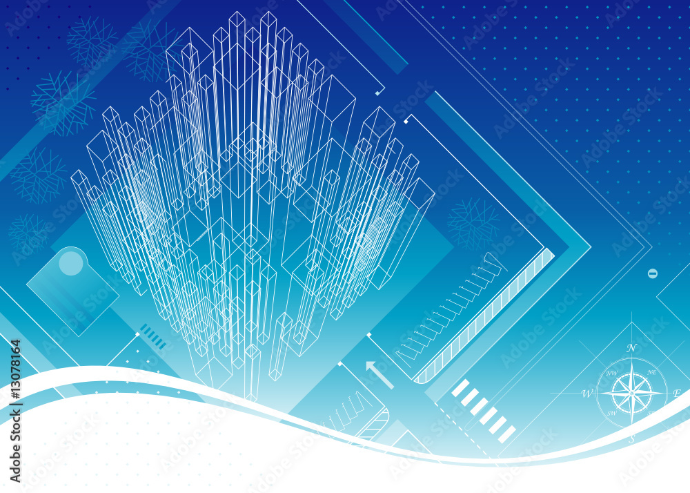 Poster Abstract architecture blueprint design. Vector layered.