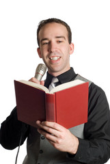 Man Reading Into Microphone