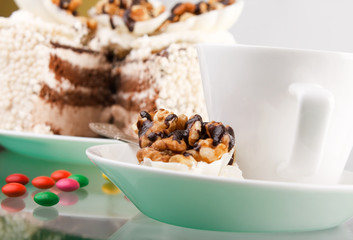 Cake with walnuts  and chocolate