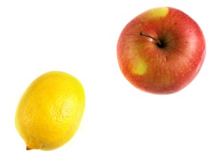 Lemon and apple isolated on white background