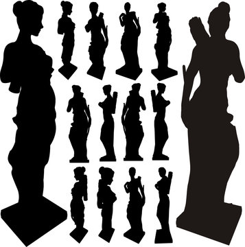 Ancient Statue Of Woman Silhouettes Vector
