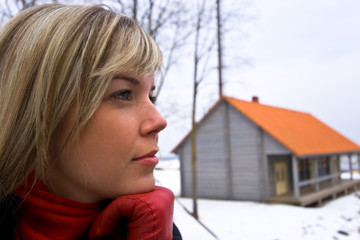 Young girl is dreaming outside