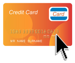 Obraz premium Orange credit card with black arrow computer cursor