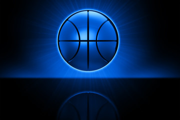 Obraz premium Basketball with aura and ground reflection on black background