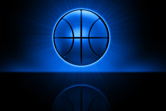Basketball with aura and ground reflection on black background
