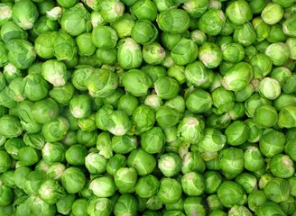 Zelfklevend Fotobehang Lots of small green Brussel sprout vegetables. © Sharpshot